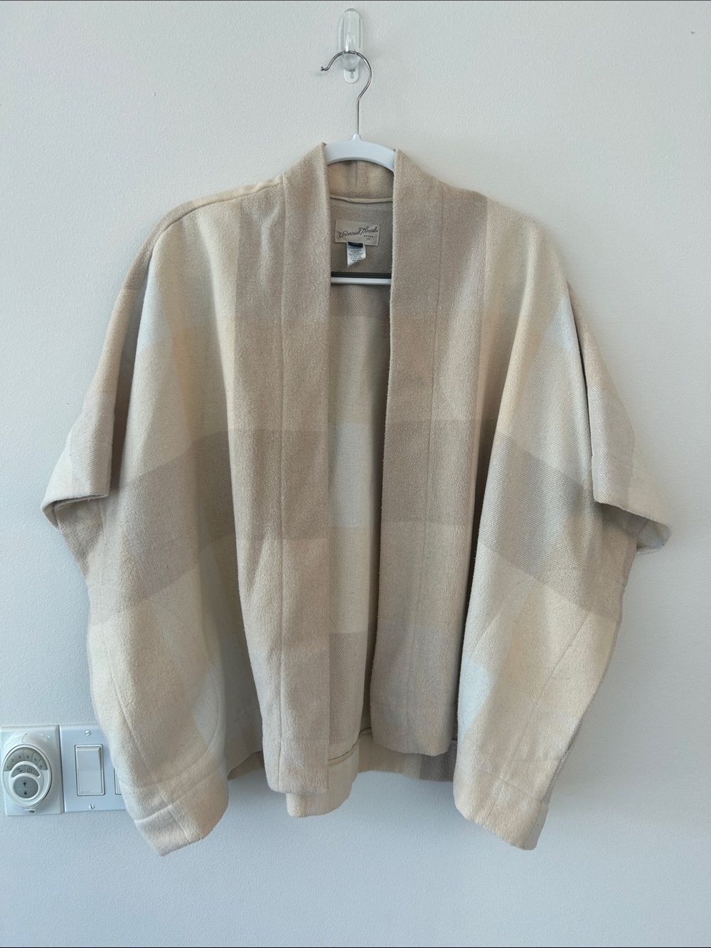 Universal Thread Beige Plaid Open-Front Cape Cardigan